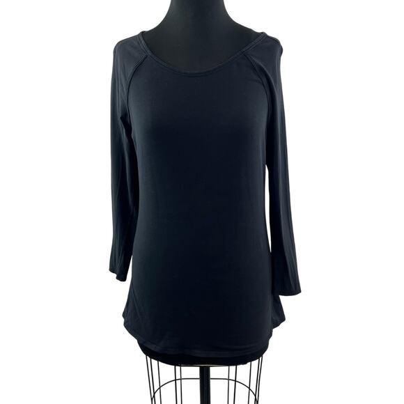 Lululemon Tops - LULULEMON Black Top Cotton Scoop Neck Raglan Sleeve Casual Pullover Tee 6?